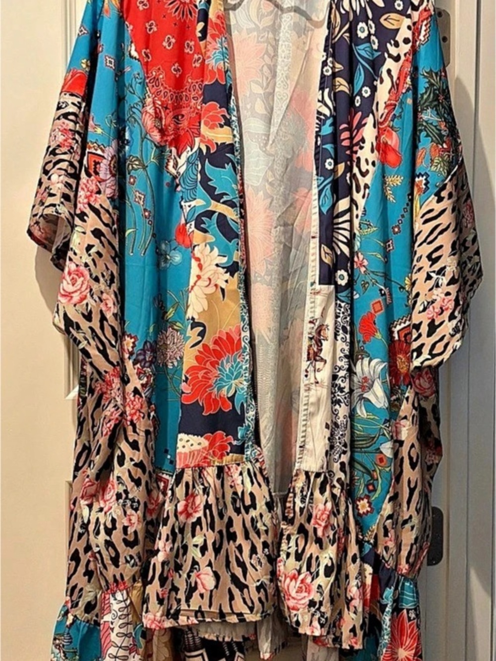 Boho Patchwork Kimono Cardigan Floral Leopard Turquoise Western Duster